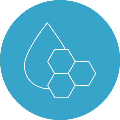 Electrolyte-rich hydration icon—a water droplet with hexagon cells.