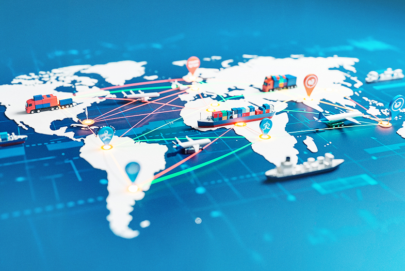 World map with trade routes showing BC Orchard global product sourcing.